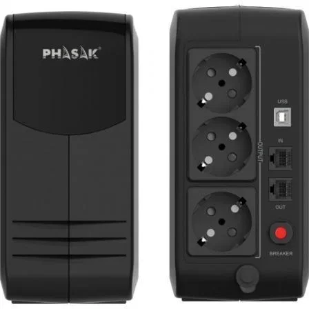 Phasak PH 9497 SAI Línea Interactiva Smart Lite 750 VA/450W, Torre, 3 Salidas, Protección RJ45/USB, Compatible PC Gaming APFC Phasak PH 9497 SAI Línea Interactiva Smart Lite 750 VA/450W, Torre, 3 Salidas, Protección RJ45/USB, Compatible PC Gaming APFC